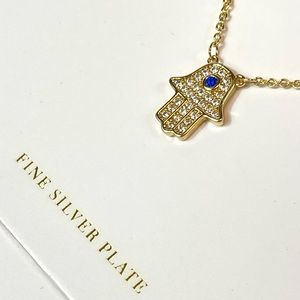 Christian Siriano Hamsa Hand Evil Eye Pendant Necklace Gold Tone Cubic Zirconia